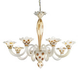 "Dalmata" lustre en verre de Murano 8 lumières - blanc argent -points ambre
