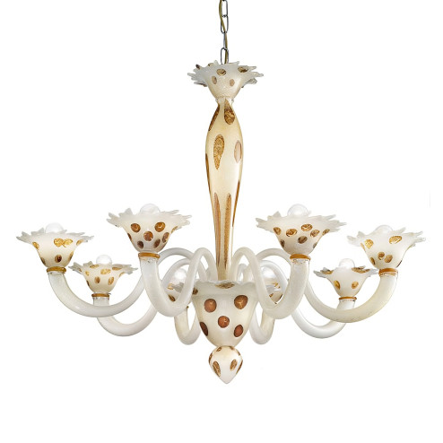 "Dalmata" 8 lights Murano glass chandelier - white silver - amber spots