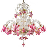 "Delizia" lustre fleurs roses en verre de Murano 8 lumières