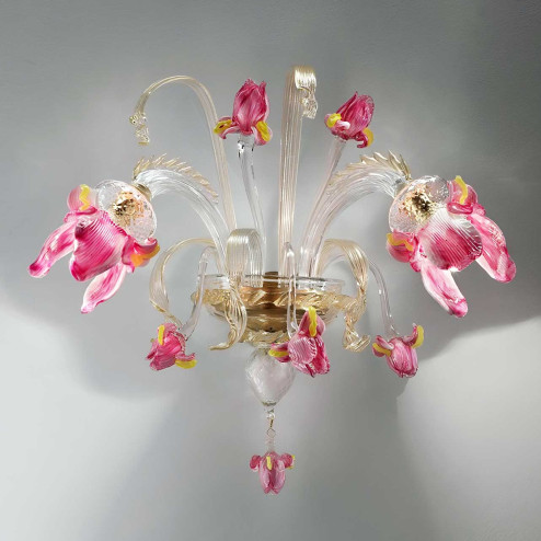 "Delizia" 2 flammig rosa Blumen Murano-glas wandleuchte 