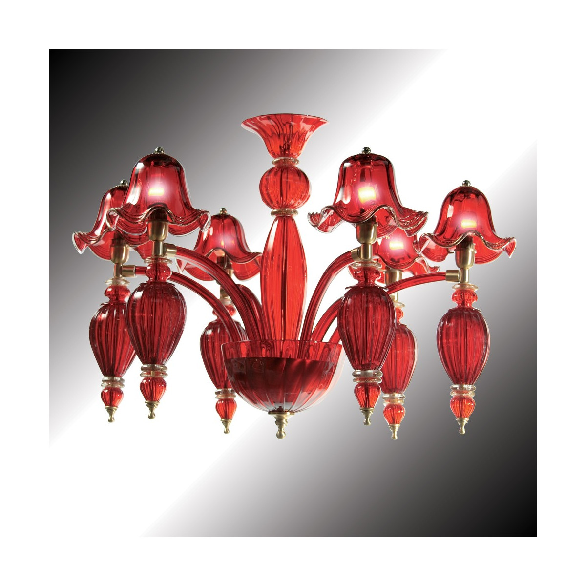 "Ravenna" 6 lights red Murano glass chandelier