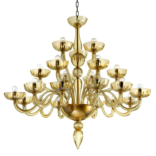 "Karma" 21 lights amber Murano glass chandelier