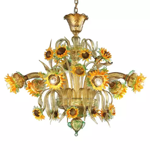 "Girasole" 6 lights sunflowers Murano glass chandelier