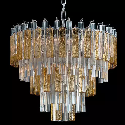 "Kylie" Murano glass chandelier - 9 lights - transparent and amber