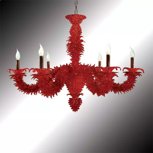 "Narciso" 6 lights red Murano glass chandelier