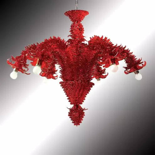 "Narciso" lustre rouge en verre de Murano 6 lumières - bras vers le bas