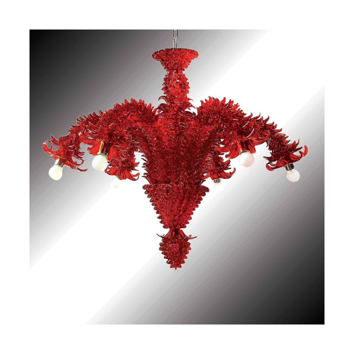 "Narciso" lustre rouge en verre de Murano 6 lumières - bras vers le bas
