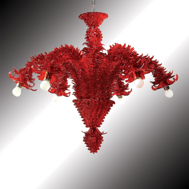 "Narciso" 6 lights red Murano glass chandelier - downward arms
