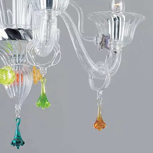 "Amanda" lustre en cristal de Murano - 3 lumières - transparent avec des détails colorés