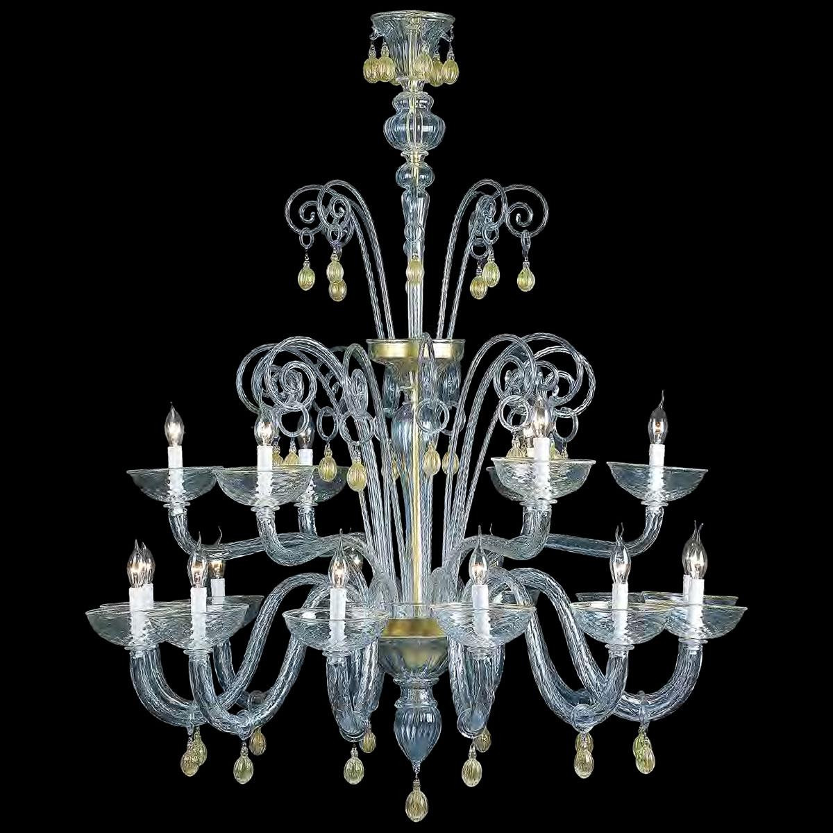 "Moira" Murano glass chandelier - 12+6 lights - transparent and gold