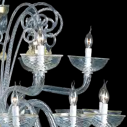 "Moira" lustre en cristal de Murano - 12+6 lumières - transparent et or