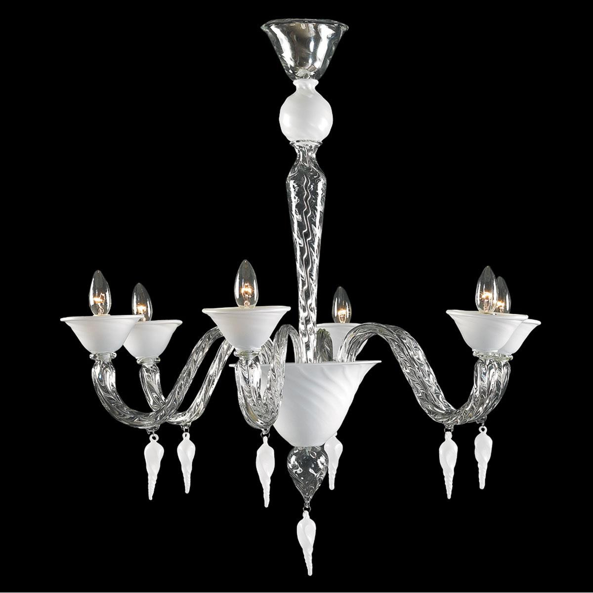 "Alma" lustre en cristal de Murano - 6 lumières - transparent et blanc