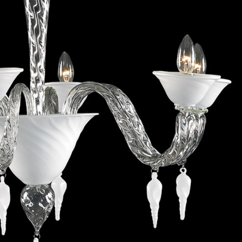 "Alma" Murano glas Kronleuchter - 6 flammig - transparent und weiß
