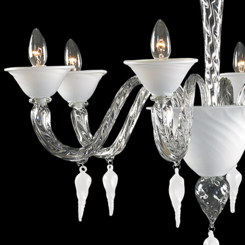 "Alma" Murano glass chandelier - 6 lights - transparent and white