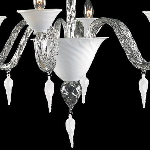 "Alma" lustre en cristal de Murano - 6 lumières - transparent et blanc