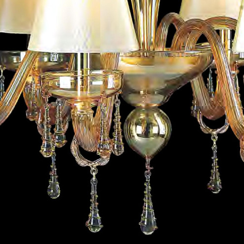 "Fabiola" Murano glass chandelier with lampshades - 8 lights - amber