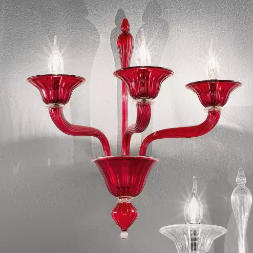 "Ivetta" Murano glass sconce - 3 lights - red