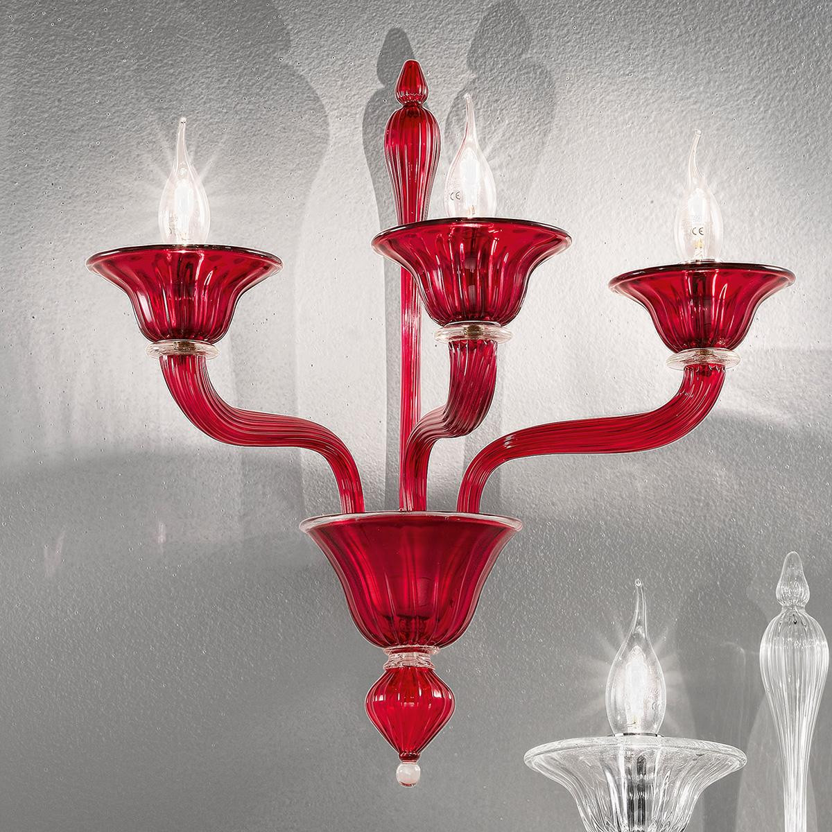 "Ivetta" applique en verre de Murano - 3 lumières - rouge