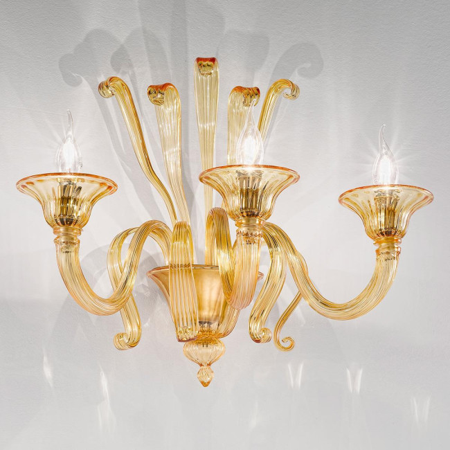 "Marinella" Murano glass sconce - 3 lights - amber