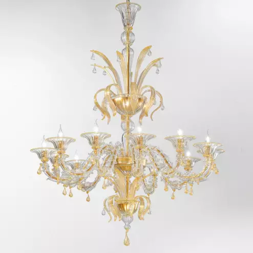 "Paradiso" Murano glass chandelier - 12 lights - transparent and gold