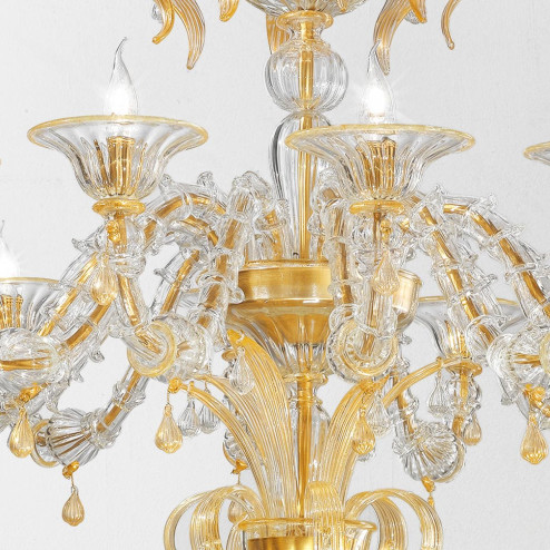 "Paradiso" lustre en cristal de Murano - 12 lumières - transparent et or