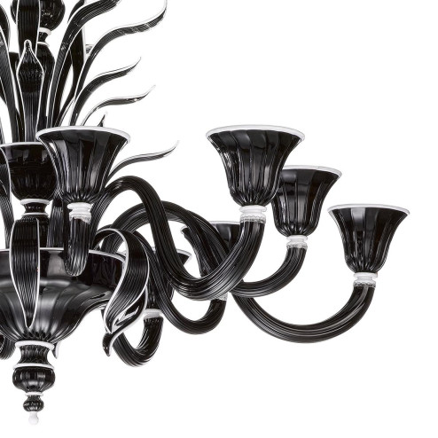 "Linda" lustre en cristal de Murano - 6+6 lumières - noir et blanc