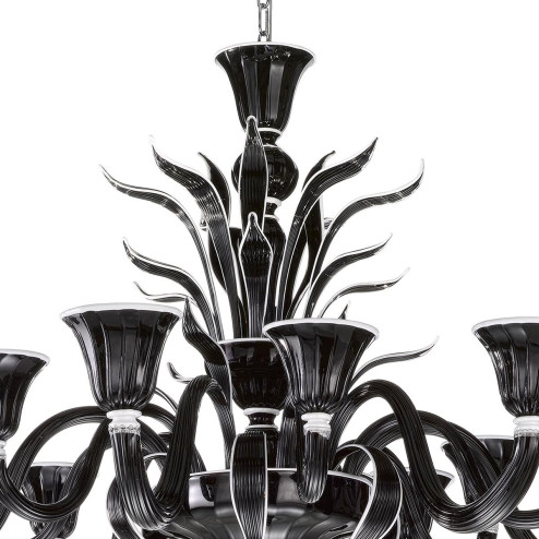 "Linda" lampara de araña de Murano - 6+6 luces - negro y blanco