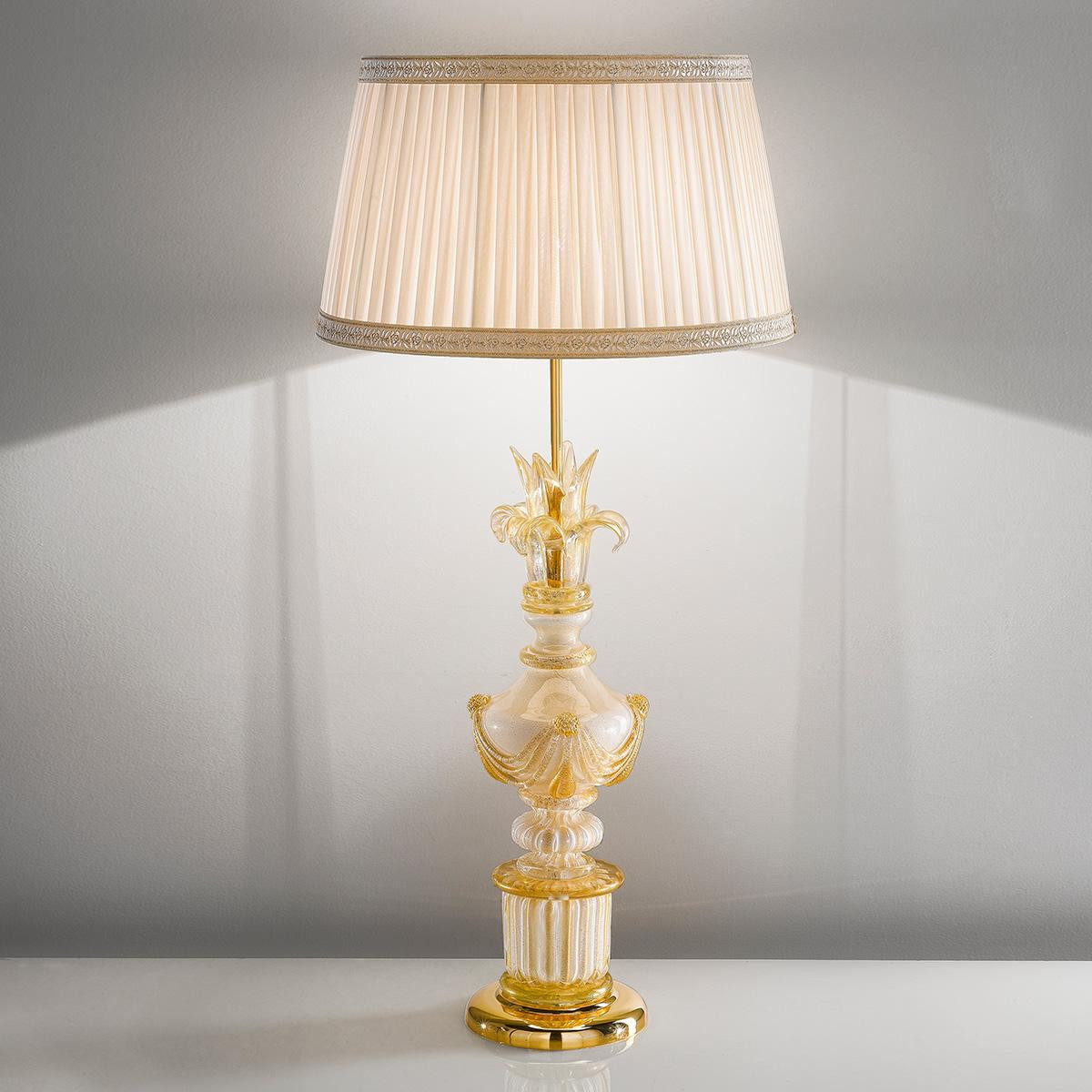 "Felicia" lampe de table en verre de Murano - 1 lumière - blanc et or