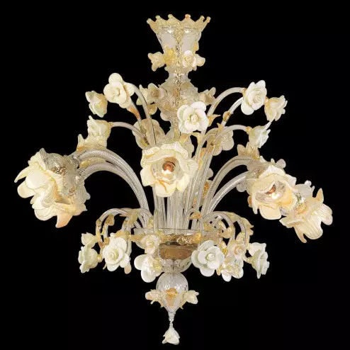 "Tallulah" lustre en cristal de Murano - 6 lumières - transparent, blanc et or