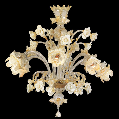 "Tallulah" Murano glass chandelier - 6 lights - transparent, white and gold