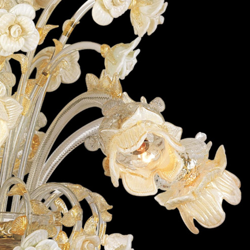 "Tallulah" lustre en cristal de Murano - 6 lumières - transparent, blanc et or