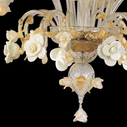 "Tallulah" lampara de araña de Murano - 6 luces - transparente, blanco y oro