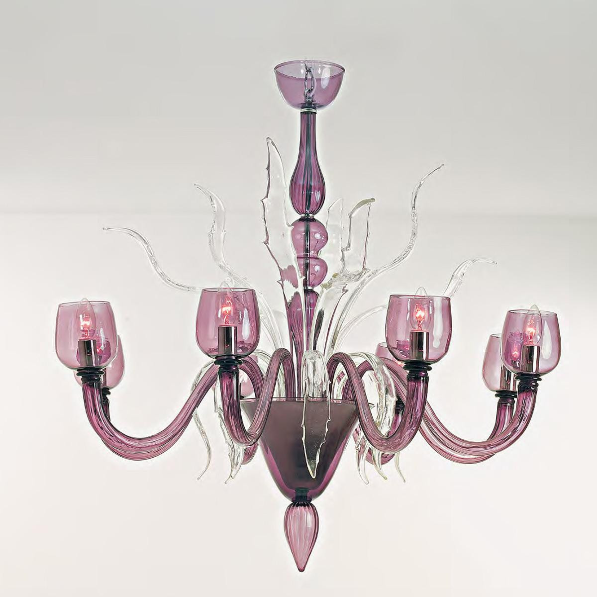 "Ladonna" lustre en cristal de Murano - 8 lumières - améthyste