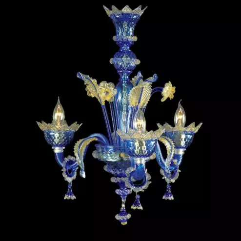 "Carine " lustre en cristal de Murano - 3 lumières - bleu et or