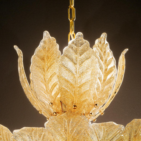 "Danila" suspension en verre de Murano - 12 lumières - "rugiada" ambre