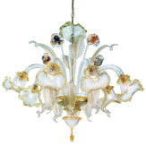 Canal Grande 8 lights Murano chandelier - transparent gold with polychrome flowers