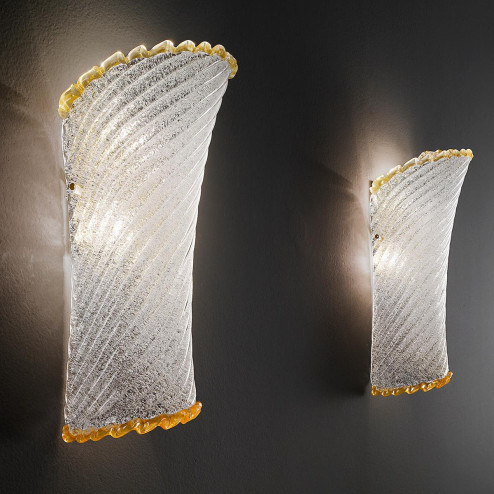 "Lara" aplique de pared de Murano - 2 luces - transparente "rugiada" y ámbar