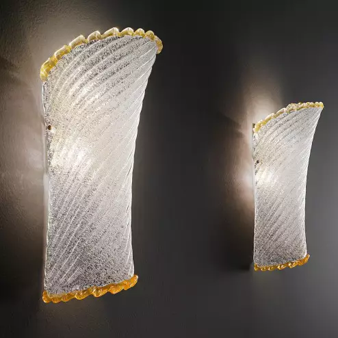"Lara" Murano glass sconce - 2 lights - transparent "rugiada" and amber