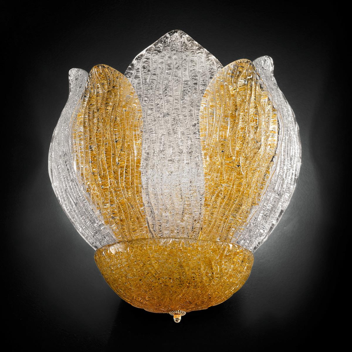 "Adriel" Murano glas wandleuchte - 3 flammig - "rugiada" transparent und bernstein