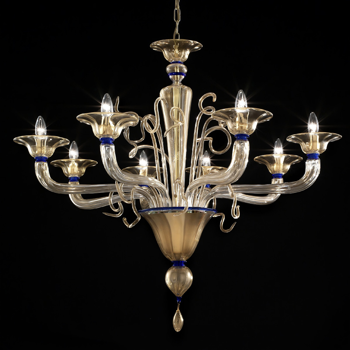 Cannaregio Murano chandelier gold and blue
