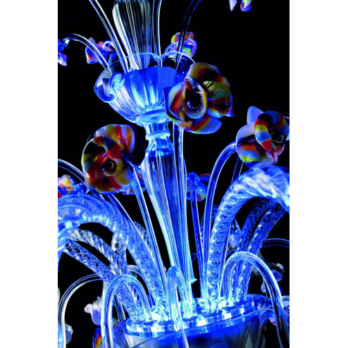 Carnevale 8 lights Murano chandelier with decorative tier, blue LED