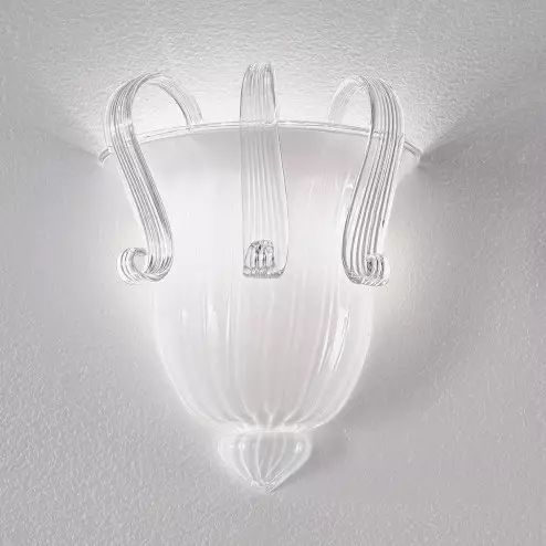 "Marinella" applique en verre de Murano - 2 lumières - blanc et transparent