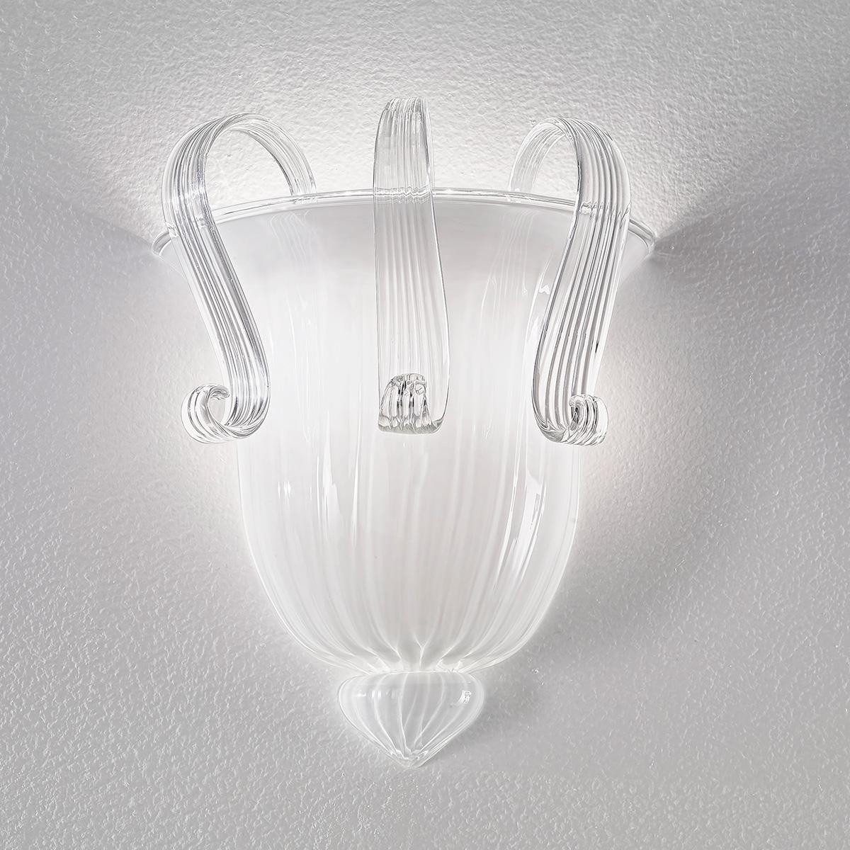 "Marinella" aplique de pared de Murano - 2 luces - blanco y transparente