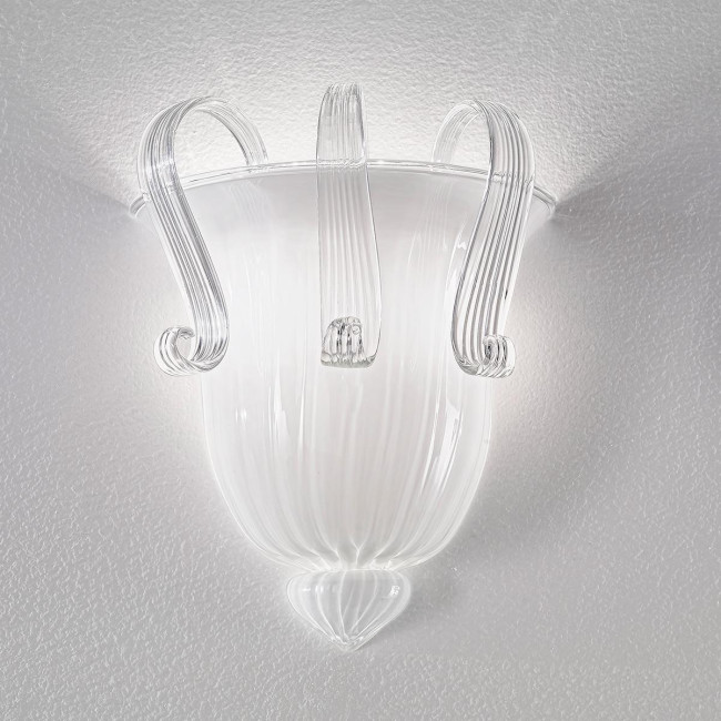 "Marinella" Murano glass sconce - 2 lights - white and transparent