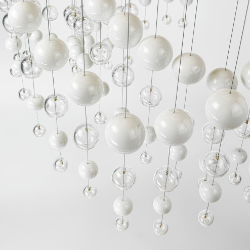 "Tessa " Murano glass pendant light - 6 lights - white and transparent