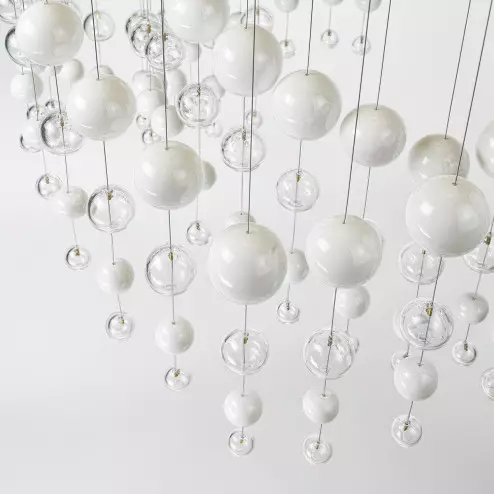 "Tessa " suspension en verre de Murano - 6 lumières - blanc et transparent