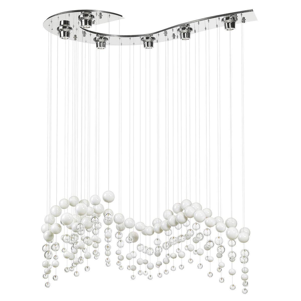 "Tessa " Murano glass pendant light - 6 lights - white and transparent