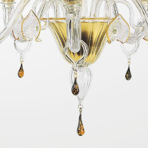 "Osiride" lampara de araña de Murano - 5 luces - transparente y ámbar