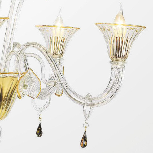 "Osiride" lustre en cristal de Murano - 5 lumières - transparent et ambre