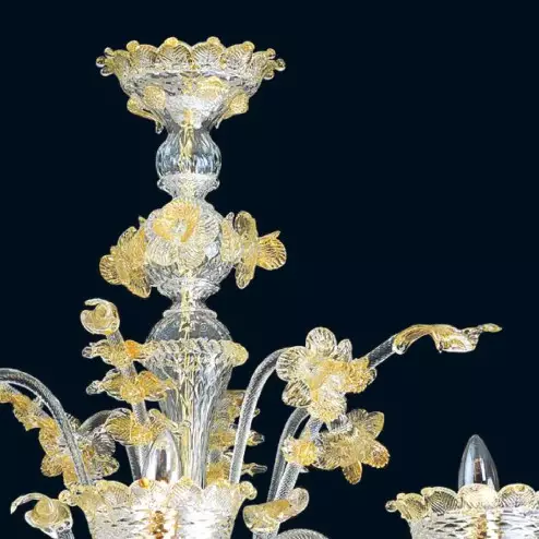 "Divina" Murano glass chandelier - 8 lights - transparent and gold